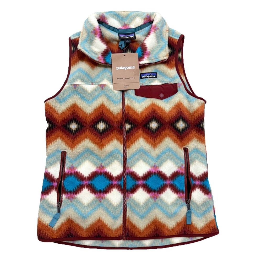 PATAGONIA Snap T Vest Women's Sz S Southwestern Aztec Fleece Full Zip Mrsp $89